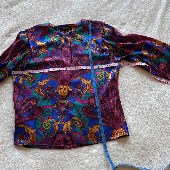 Vibrant Colorful Silk Long Sleeve Blouse - Picture 7 of 7